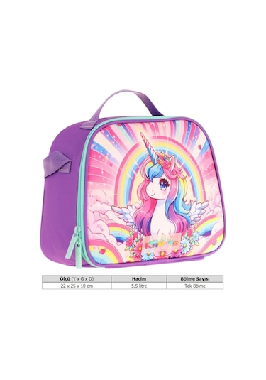 Kaukko Kids Kız Çocuk Isı Yalıtımlı Okul/piknik Beslenme Çantası Unicorn L7249 Mor - Mavi