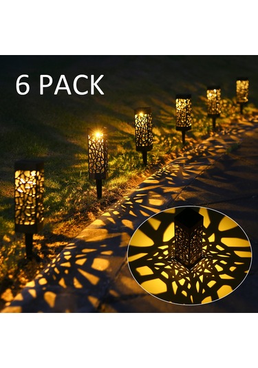 Qingmipy Güneş Enerjili Bahçe Aydınlatma Lambası - 6 Adet Sıcak Beyaz Işık, Ip65 Suya Dayanıklı, Dekoratif Delikli Desen Sıcak Beyaz