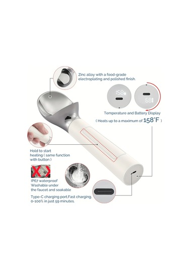 Elektrikli Isıtmalı Dondurma Kaşığı En Iyi Hediye Led Ekran İle Beyaz - Siyah