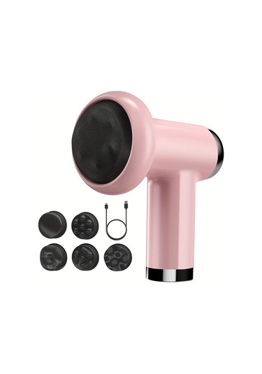 Honeybeeshop Pembe Pratik Taşınabilir Yağ Masaj Cihazı Usb Şarjlı 6 Hız Ayarlı 5 Başlıklı Vücut Şekillendirici Pembe