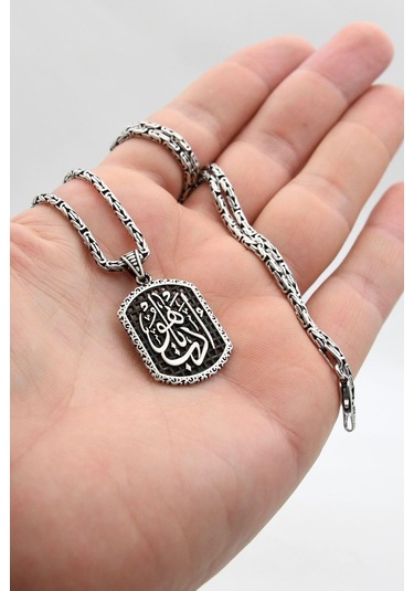 Edeb Ya Hu Yazılı 925 Ayar Gümüş Kolye Kral Zincir 2mm 902427 Gümüş