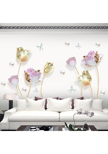Lale 3d Üç Boyutlu Duvar Çıkartması Yatak Odası Dekorasyonu Sıcak Duvar Kendinden Yapışkanlı Duvar Kağıdı Çıkartması Diğer