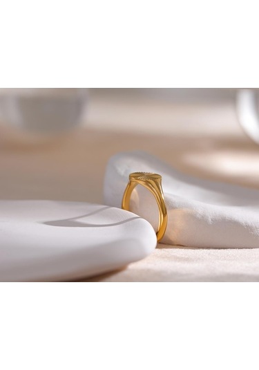 Eetit Paslanmaz Çelik Altın Rengi Geometrik Kadın Yüzük 7 Altın