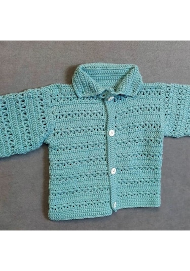 Uretti - Talia 8659 0480 El Örgüsü Koton İp Erkek Çocuk Yeşil Hırka - 6 / 9 Ay Yeşil