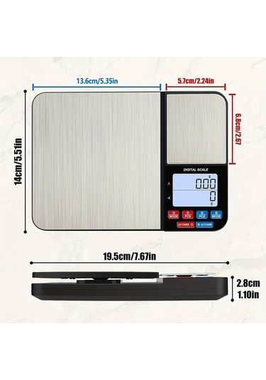 1 Parça Büyük Çift Platformlu Dijital Mutfak Terazisi, İki Gri - Siyah