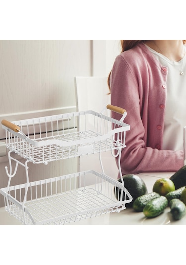 Suntek Otel Tezgah Üstü Mutfak Için 2 Katlı Meyve Sepeti Beyaz