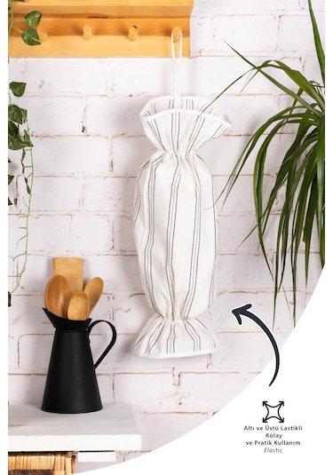 Morlay Önlük+Fırın Eldiveni+Tutacak 2 Adet+Poşetlik+Demlematik Mutfak Seti 6'lı Krem - Gri Çizgili