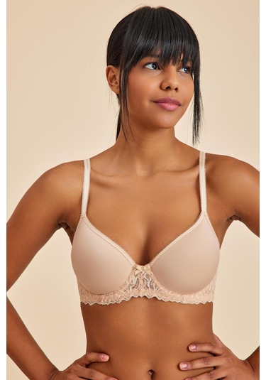 Victoria Ten Balenli Dantelli Dolgusuz Toparlayıcı Balkonet Sütyen Ten