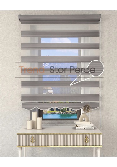 Geniş Plise Gri Etek Dilimli Zebra Stor Güneşlik Perde Kırık Gri