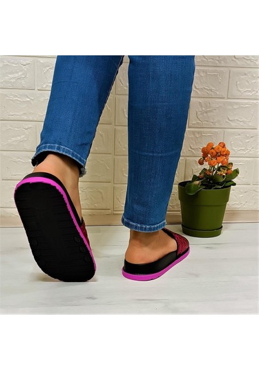 Calx Fuşya Simli Orthopedic Taban Şık Günlük Kadın Terlik 001