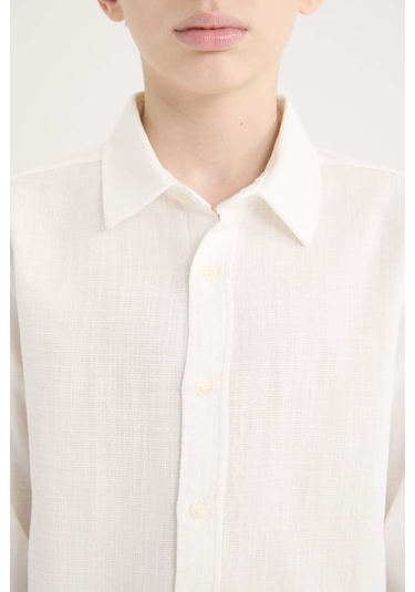 DeFacto Erkek Çocuk Polo Yaka Keten Görünümlü Uzun Kollu Gömlek D7792A825SMER105