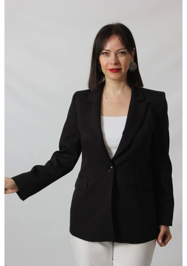 Moda Berray 1905 Siyah Kadın Büyük Beden Blazer Ceket Siyah