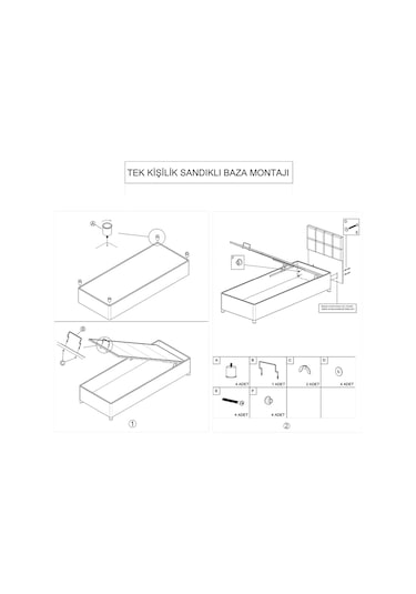 Setaymobilya Baza, Tek Kişilik Eylül Baza + Başlık + Comfort Yatak Seti, Gri
