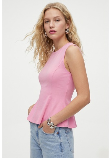 Ritnice Kadın Rowe %100 Pamuk Peplum Sıfır Kol Pembe Bluz