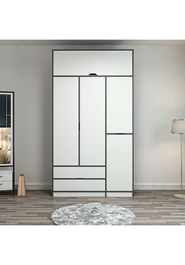 Elina 3 Kapaklı Dolap + Yüklük - Antrasit/beyaz Çok Renkli