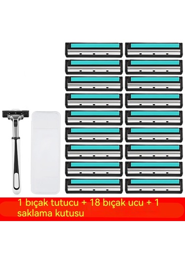 Bıçak Tıraş Makinesi Tıraş Makinesi Paslanmaz Çelik Manuel Kafa Erkek Vintage Sakal Bıçağı Sakal Bıçağı Sakal Bıçağı Elektrikli Değiştirme Ithal Çift Katmanlı 1 Bıçak Tutucu 18 Bıçak Bıçak Kutusu