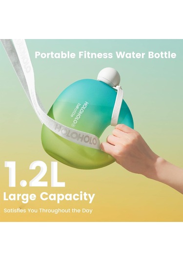 Silikon Pipetli 40 Oz Su Şişesi,% 100 Sızıntı Geçirmez, Ofis, Seyahat Ve Spor İçin Harika - Yeşil Ve Sarı Siyah-Yeşil