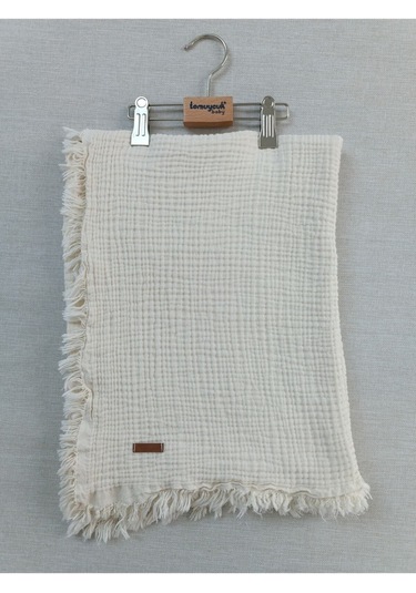 %100 Pamuklu 4 Kat Müslin Bebek Battaniyesi 90x120 Cm - Kiremit Mevsimlik Bebek Örtüsü - Oscar Ekru