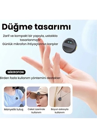 2 Adet Profesyonel Kablosuz Yaka Mikrofonu Typce Uyumlu Manyetik Klipsli