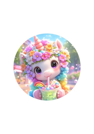 Yenilebilir Yuvarlak Pasta Resim Baskısı 20 Cm Şekerli Kağıt Unicorn Temalı 139