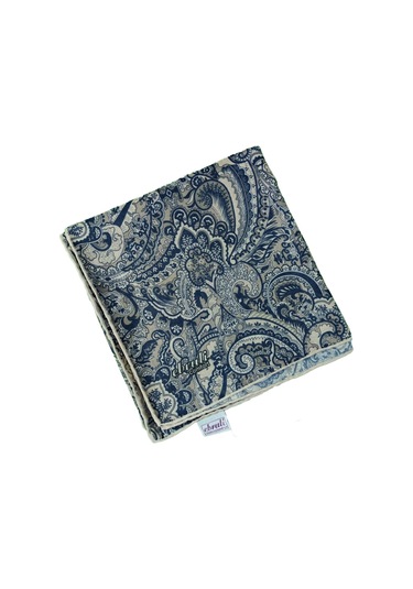 Ebruli Pamuklu Etnik Desenli Soft Eşarp 90x90 Cm Lacivert - Bej