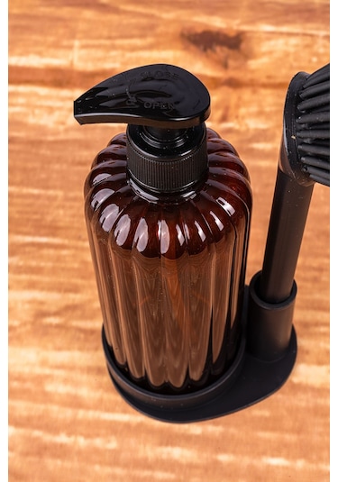 Toptanfoni Yumuşak Silikon Fırçalı Tezgah Üstü Mutfak Banyo Sıvı Sabunluk Takımı-bulaşık Yıkama Temizlik Seti Kahverengi