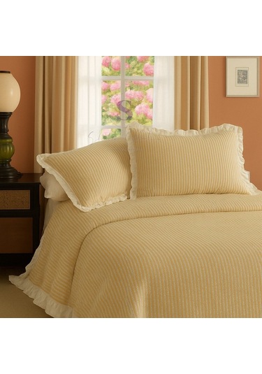 Sarı-bej % 100 Pamuk Fırfır İplik Boyalı Çift Kişilik Nevresim Takımı,modern Çizgili Nevresım Seti Sarı Bej