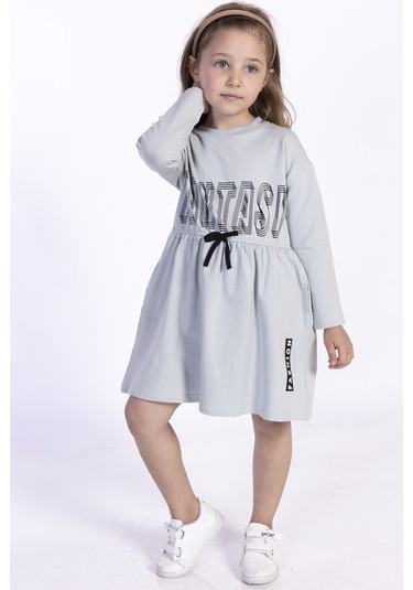 Toontoy Kız Çocuk Baskılı Elbise Yeşil