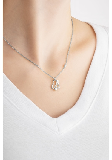 Sonsuz Aşk 18 Ayar Beyaz Altın Kaplama 45 Cm Gümüş Kalp Kolye