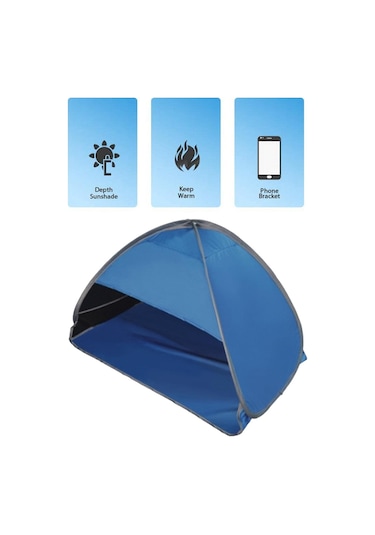 Dolıty Plaj Çadırı Bahçe Güneş Gölgelik Ekran Gölge Uv Koruyucu Siyah Bant Mavi 1 Çok Renkli