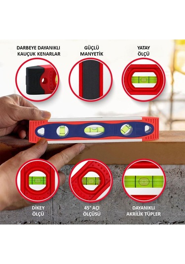 Workpro Wp262027 225mm Manyetik Şoka Dayanıklı Torpedo Su Terazisi