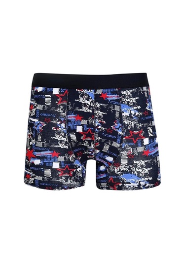 Giyim Erkek Penye Likralı Desenli Boxer Lacivert Lacivert