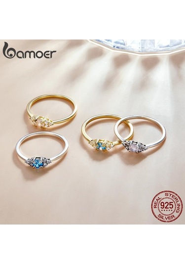 Bamoer 925 Ayar Gümüş Zarif 4 Renk Kristal Zirkon Parmak Yüzük Kadınlar İçin Moda Takı A-6