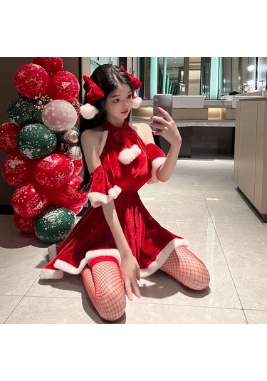 Homyl Cosplay Parti Rol Oynamak Için Yılbaşı Baba Mini Elbise Kırmızı