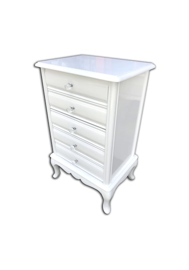 Şifonyer Aslan Model Kayın Torna Ayak Çekmec 1Ad Parlak Beyaz Natüre PORSELEN Kulp El Yapım