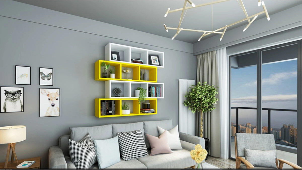 Kitaplık Lux Yatay Duvar Rafı Sarı Beyaz 4 Lü Takım Sarı Beyaz