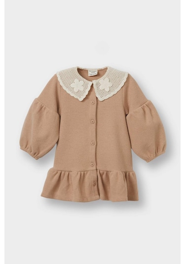 Defacto Kız Bebek Bebe Yaka Uzun Kollu Elbise G0144a525wnbg400 Bej