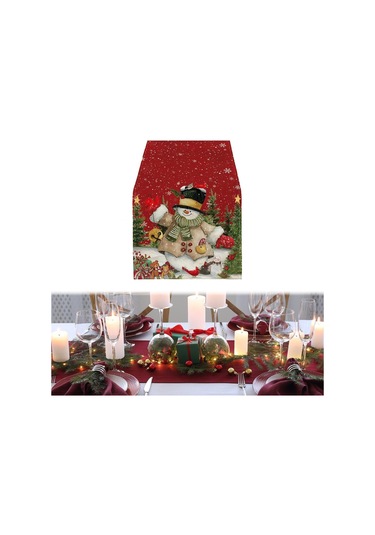 Suntek Dikdörtgen Masa Örtüsü Festival Mevsimlik Kış Kardan Adam