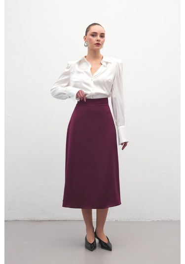 Sateen Midi Boy Saten Etek - Mürdüm-136725 Mürdüm
