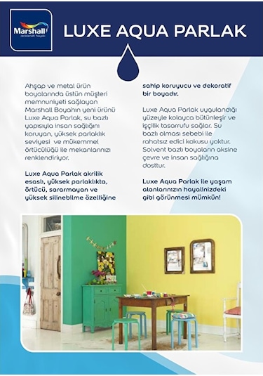 Marshall Luxe Aqua Parlak 2.5 Lt Beyaz Su Bazlı Boya