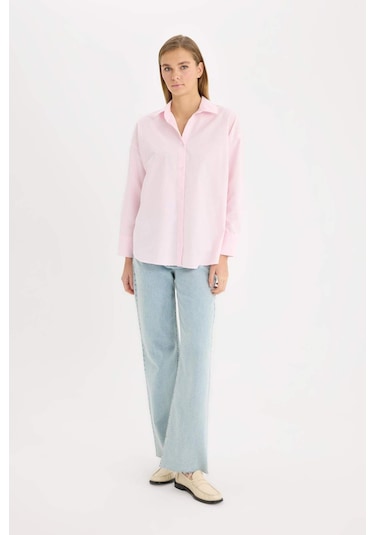 DeFacto Oversize Geniş Kalıp Basic Düz Oxford Uzun Kollu Gömlek C4597AX25SPPN633