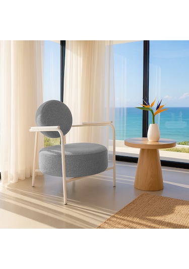 Venüs Modern Berjer Soft Kumaş Beyaz Metal Ayaklı Koltuk Ev & Ofis Gri Gri