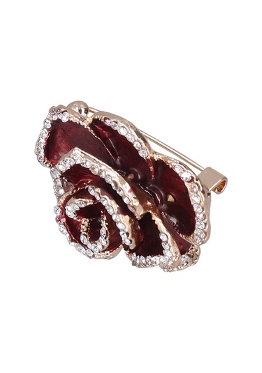 Lemestar Kırmızı Camelya Desenli El Yapımı Alaşım Broş - Kravat, Ceket, Palto Sabitleyici - Kadın Giyim Aksesuarı Kırmızı