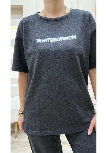Thatssofetch Antrasit T-shirt Eşofman Altı Jogger - Beyaz Baskılı Eşofman Takımı Oversize Antrasit-279647 Thatssofetch Antrasit T-shirt Eşofman Altı Jogger - Beyaz Baskılı Eşofman Takımı Oversize Antrasit-279647