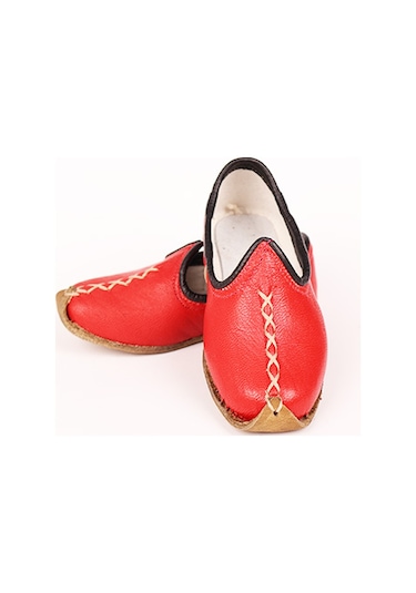 El Yapımı Hakiki Deri Çocuk Yöresel Yemeni Çarık Kırmızı