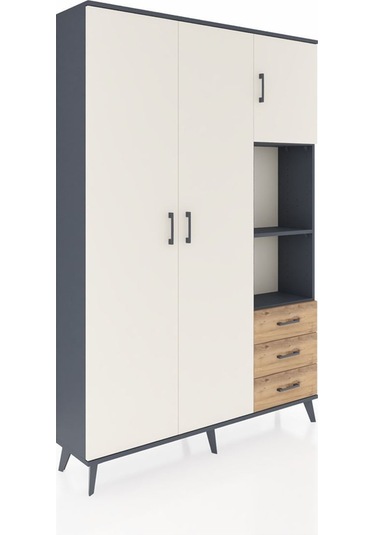 Arges Dolap 5 Raflı 3 Çekmeceli Tek Askılı 132x30x195 Antrasit-aytaşı/çam Aytası/atlas Çam