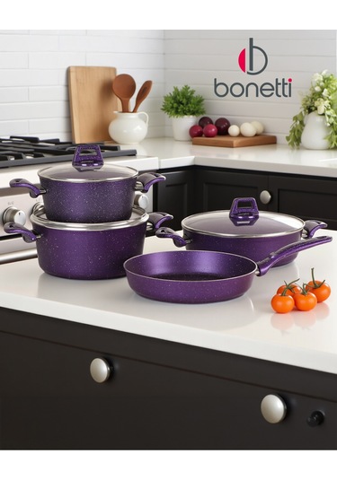 Bonetti 7 Parça Granit Tencere Seti Mor