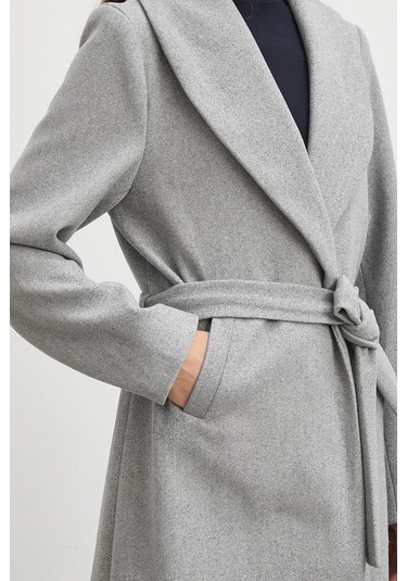 Kuşaklı Kaşe Kaban Gri Gri