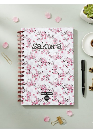 Kırmızı Sakura Tasarımlı Konuşan Ajanda Pembe
