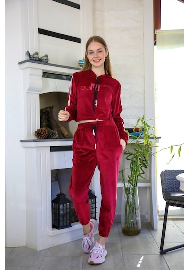 Akbeniz Kadın Kadife Kapşonlu Eşofman Takım 9058